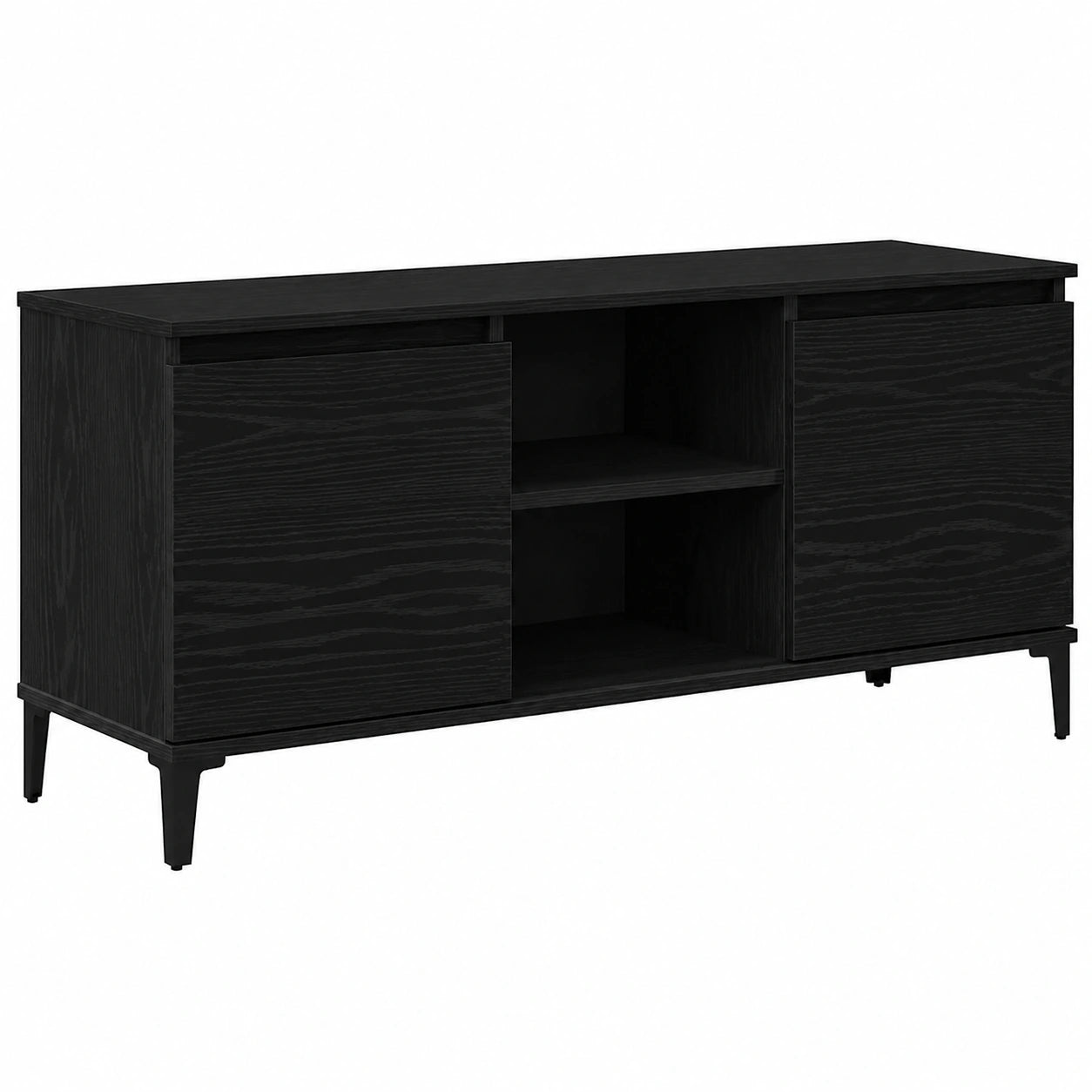 Moderner TV-Schrank in Schwarz und Eichenoptik, 102x35x50 cm, Holzwerkstoff, stilvolles Lowboard für das Wohnzimmer