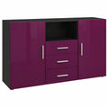 Vladon Sideboard Skadu mit Türen und Schubladen, Schwarz matt und Brombeer Hochglanz