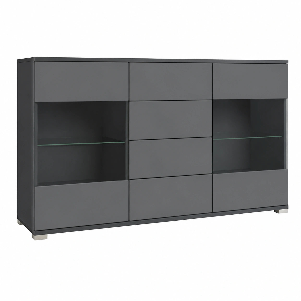 Vladon Sideboard Bari V1, Moderner Schrank mit 2 Türen und 4 Schubladen, Anthrazit/Graphit