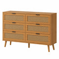 Retro Massivholz-Kommode mit Rattan-Elementen, 120 cm, Walnuss