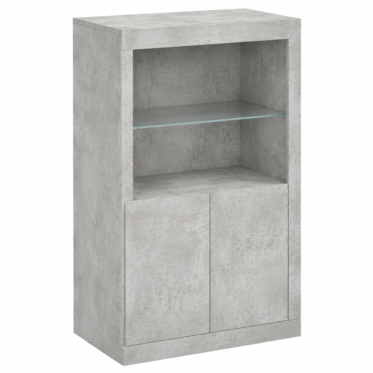 Moderne Sideboard-Kommode mit LED, Betongrau, Viel Stauraum