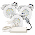 LED Möbeleinbauleuchten Set IP44, 3-teilig, flach, 12V, 2,4W, Neutralweiß 4000K, inklusive Trafo und Zubehör