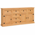 Massives Kiefernholz Sideboard im Hacienda-Stil, 7 Schubladen, Naturfarbe, 200x84x44 cm