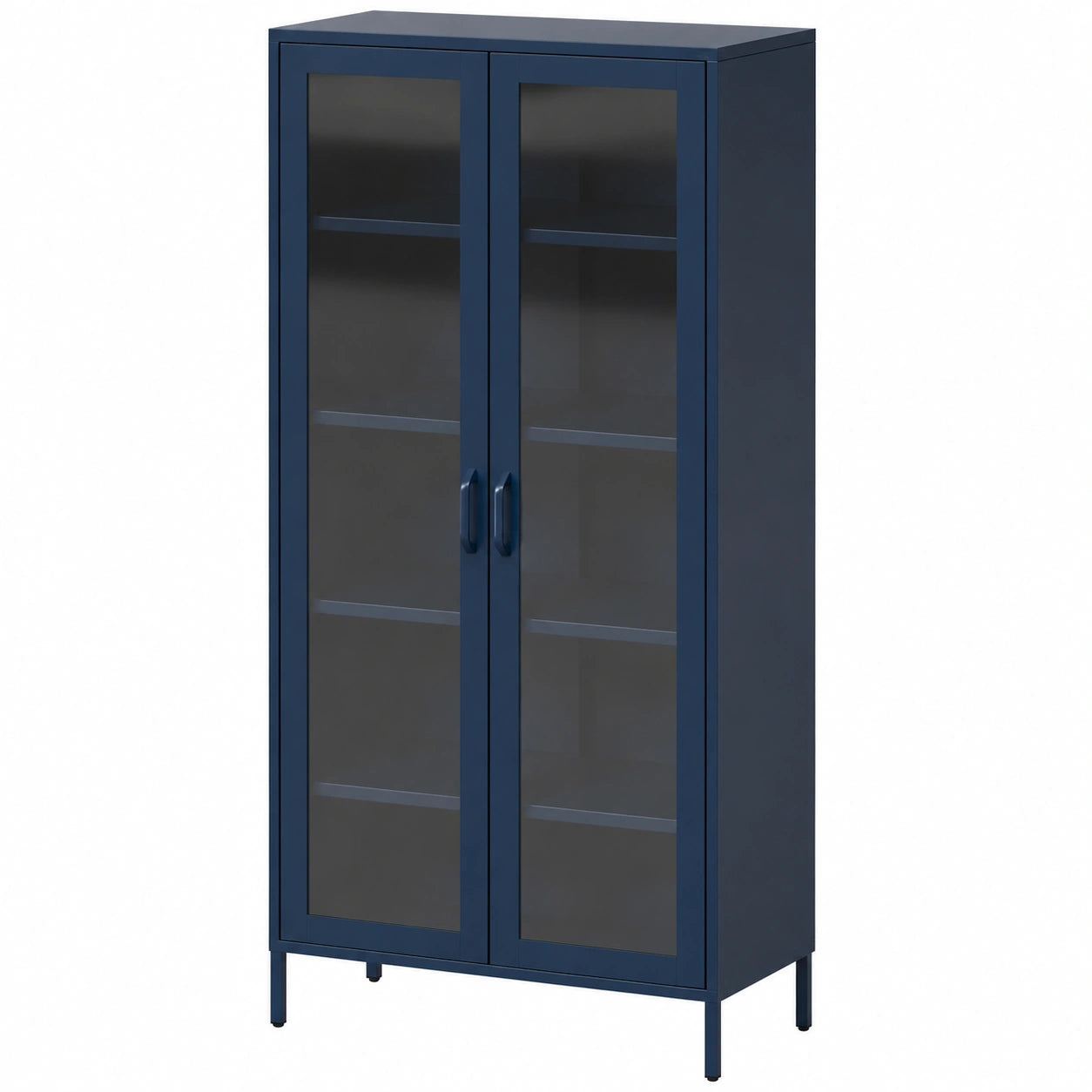 Jan Nowak Dunkelblauer Vitrinenschrank mit 2 Türen, Gehärtetem Glas und 4 Verstellbaren Regalen - 80 x 185 x 45 cm