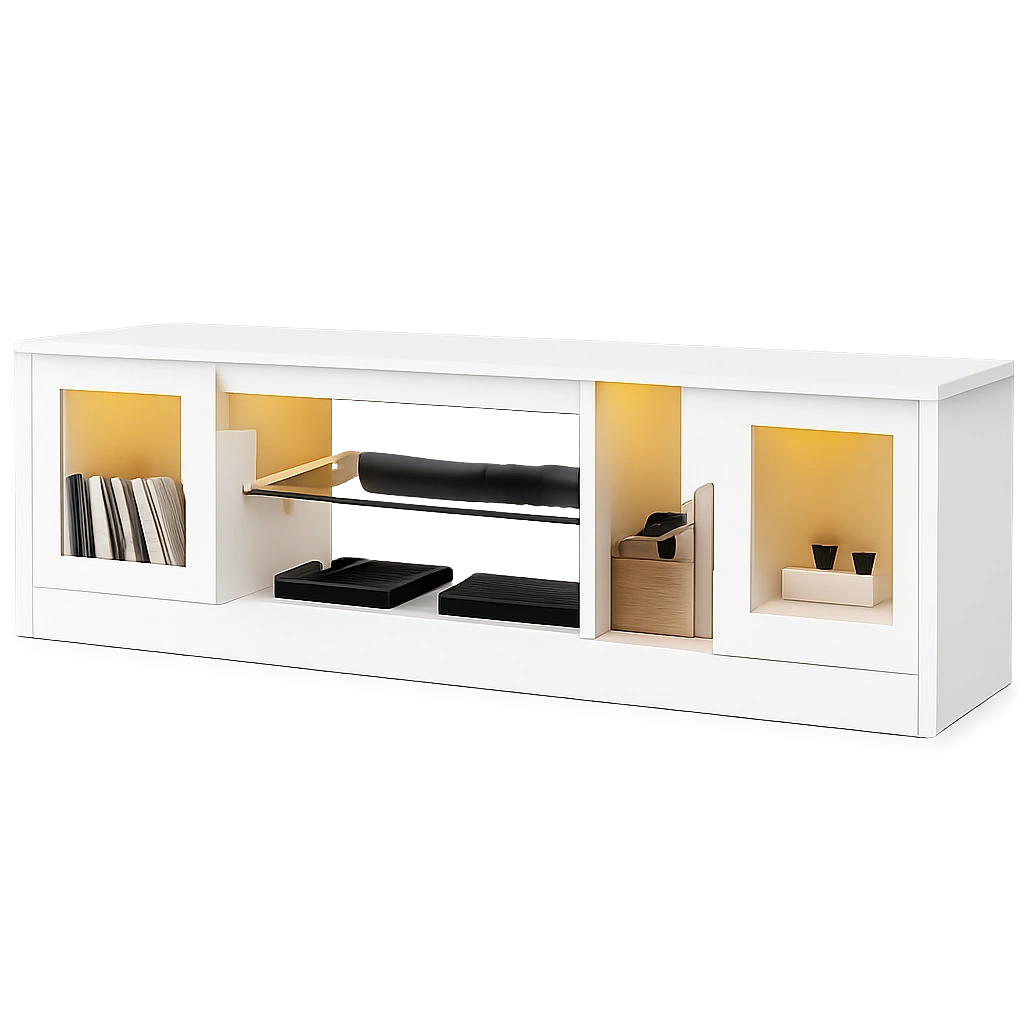 Modernes TV-Lowboard mit RGB LED, 2 Türen und Glasregal - 180 cm