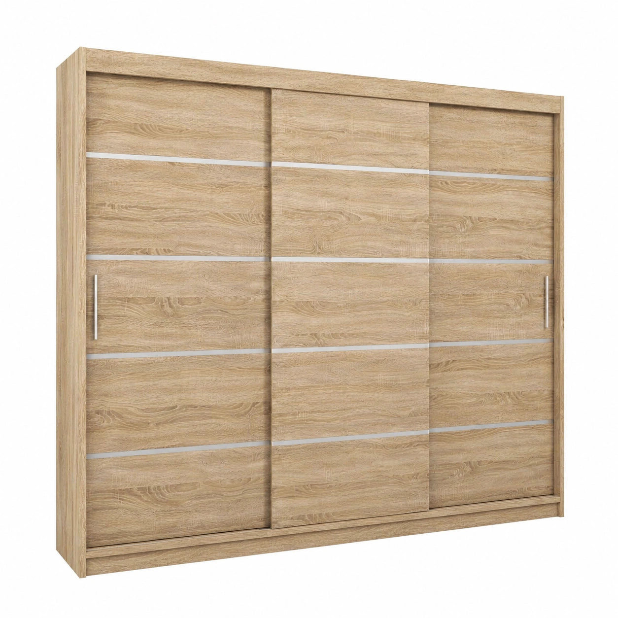 Moderner Schwebetürenschrank Verona 250 cm mit Kleiderstange und Einlegeböden, Sonoma