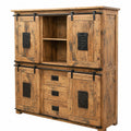 Hochwertiges Massivholz-Highboard aus Mangoholz und Eisen, 4 Türen & 3 Schubladen