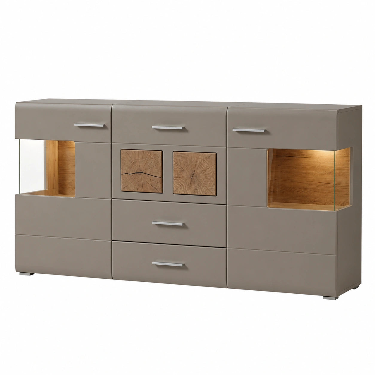 Stella Trading Kommode FUN PLUS 2 mit LED und Hirnholz, Basalt