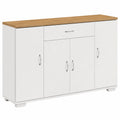 Moderner Sideboard mit Schublade und 4 Türen, Großer Stauraum, Pflegeleicht, Weiß/Eiche, 110x30x70cm