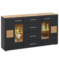 Stella Trading SONATE Anrichte in Altholz Eiche, Schwarz – Stilvolle Kommode mit Schubladen und LED-Licht – 170 x 93 x 40 cm