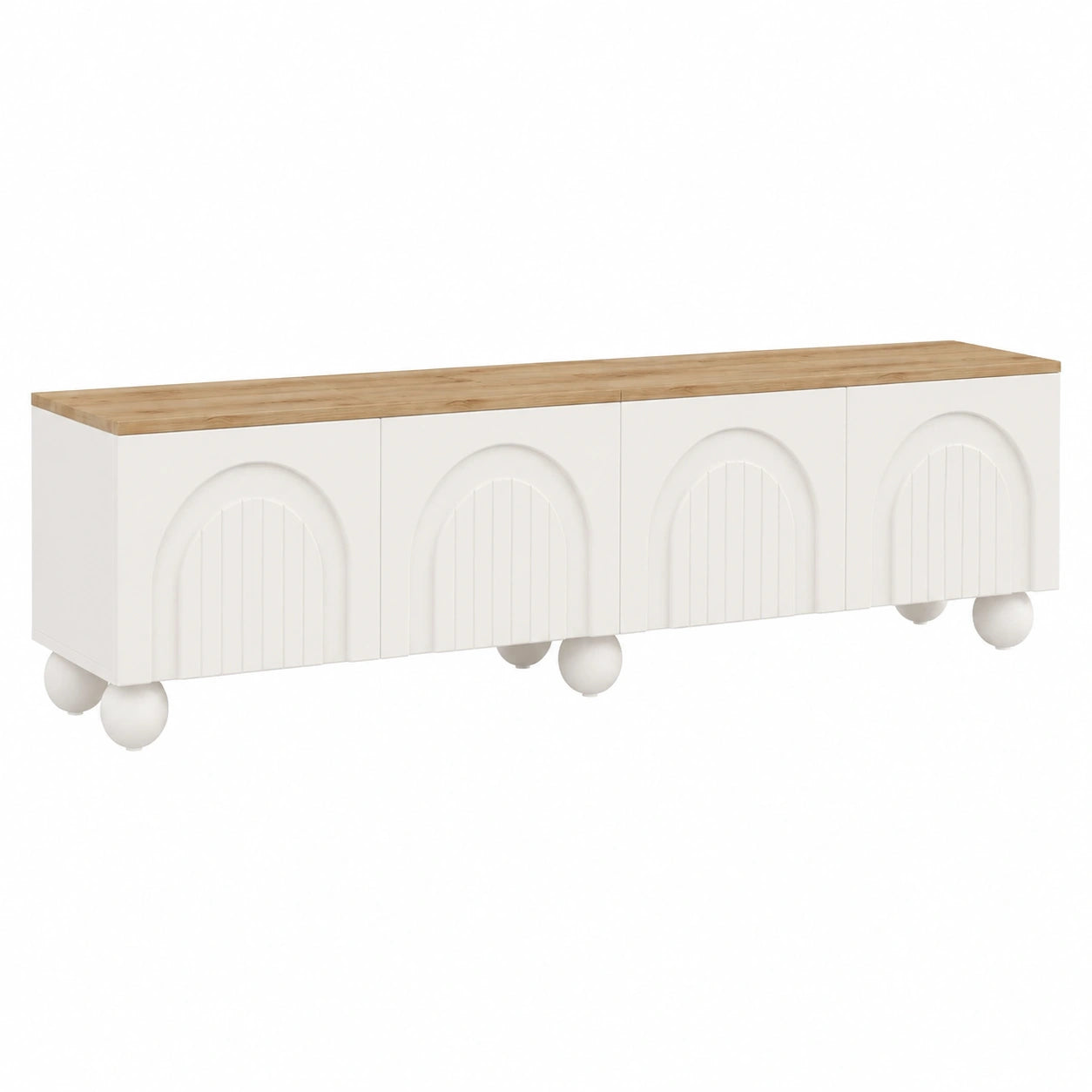 Moderner TV-Schrank mit Stauraum und Metallbeinen für Fernseher bis 80 Zoll, 180x40x45 cm, Holzoptik/Weiß