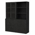 VOWNER 5-Etagen-Bücherregal mit Glastüren, 180 cm hoher Vitrinenschrank, ideal für Küche, Wohnzimmer und Esszimmer, 2 Stück (Schwarz)