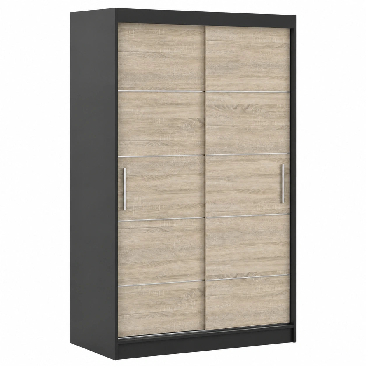 Moderner Schwebetürenschrank in Schwarz und Sonoma Eiche - 61 x 120 x 200 cm