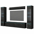 MINIO - Moderne Wohnwand 4-teiliges Set Veve 2, Variabel montierbar, 2x Hochschrank-Vitrine, Lowboard und Wandboard, San Sebastian Dekor, Ohne Beleuchtung