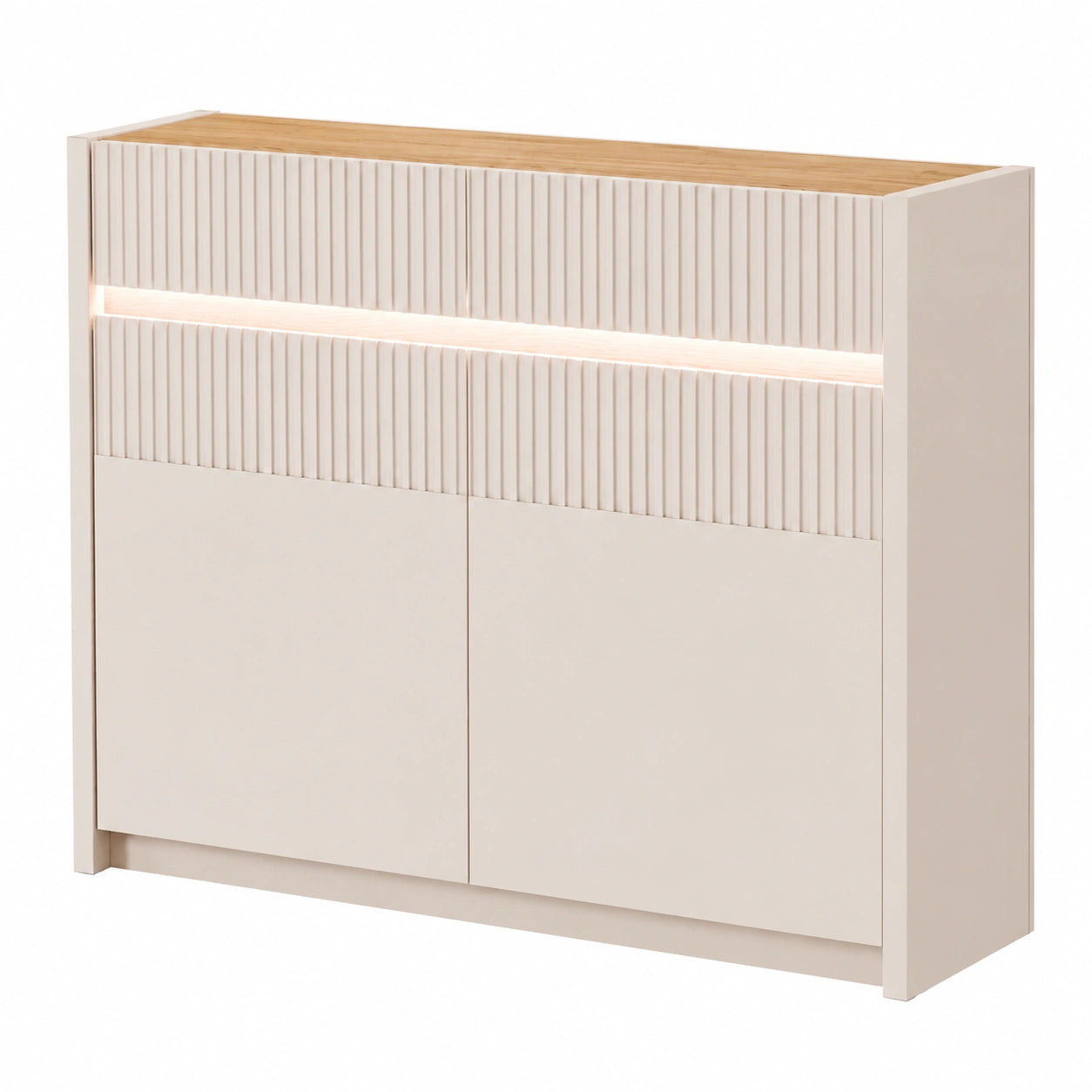 Modernes Sideboard aus Holzwerkstoff mit Beleuchtung, Mauvella Eiche und Sand, 2 Türen, 105,3 x 85,9 x 41,5 cm