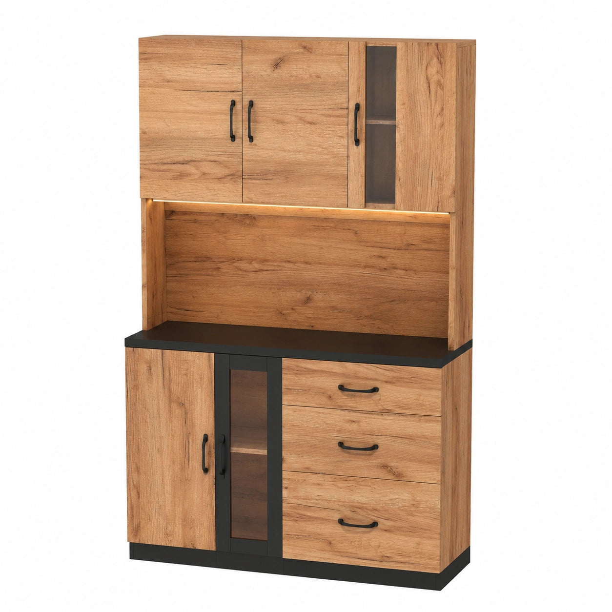 Merax Multifunktionaler Küchenschrank mit LED und USB, 3 Schubladen und Verstellbaren Regalen