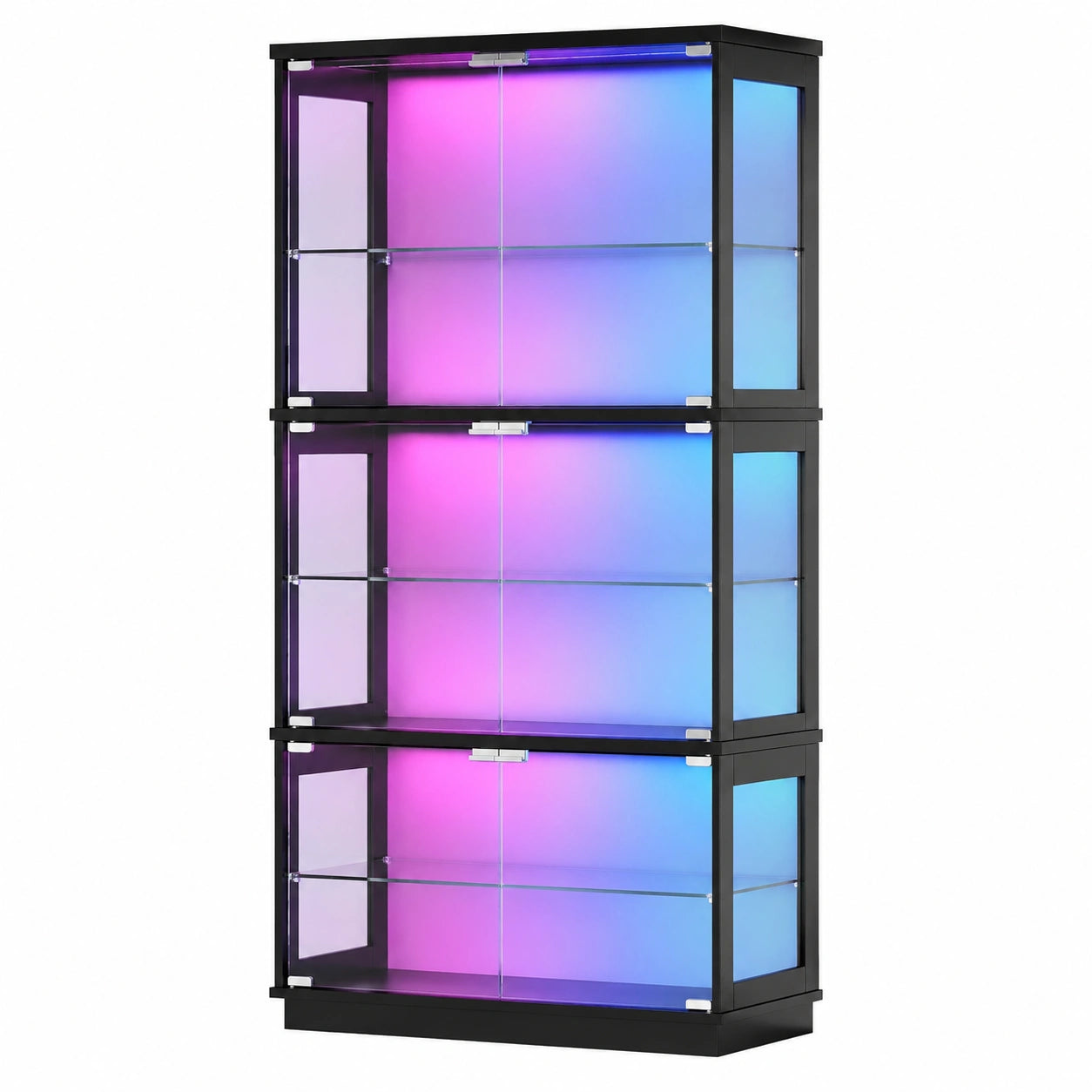 LED-Glasvitrine mit RGB-Beleuchtung, Schwarz, 160 x 80 cm, für Sammlerstücke