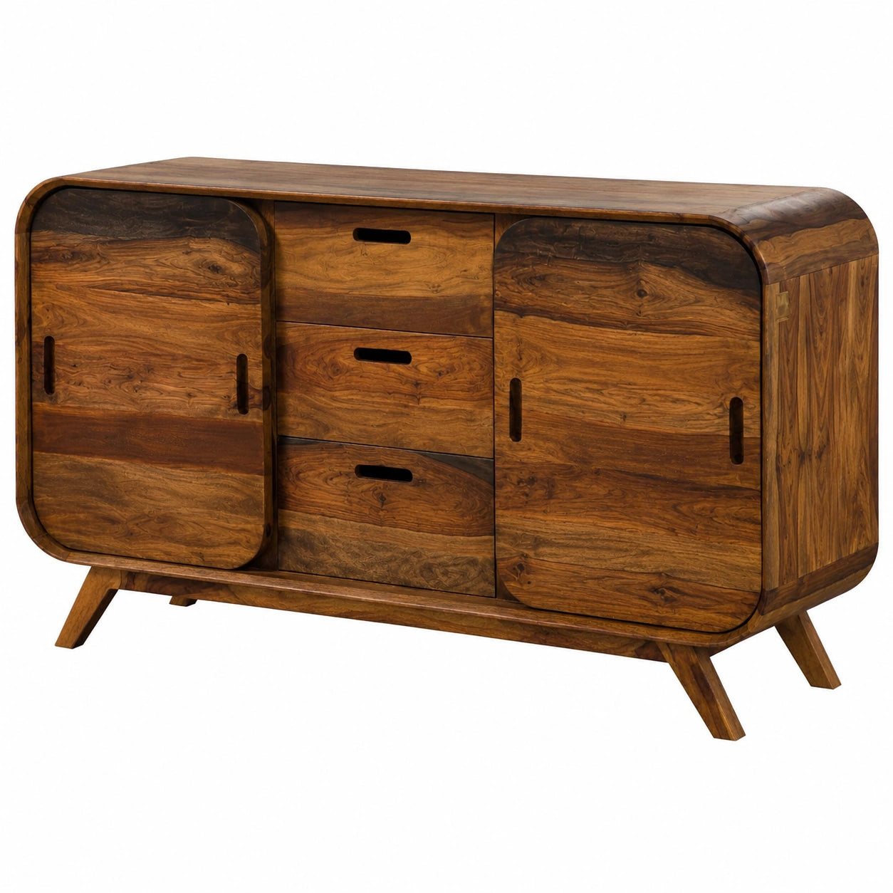 Mailand Sideboard aus massivem Sheeshamholz, dunkelbraun, 134x40x75 cm, 4 Fächer, 3 Schubladen