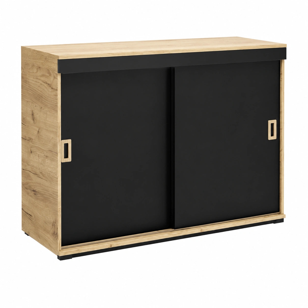 Moderner Schiebetür-Sideboard aus Eiche und Schwarz - 140x45x94cm