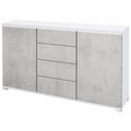 Moderne Sideboard Faro mit LED-Beleuchtung, Weiß Matt und Betonoptik, 2 Türen & 4 Schubladen