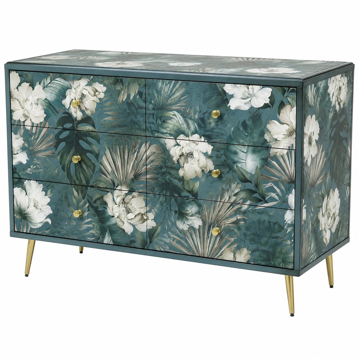 Tropische Blumen Selbstklebende Tapete Grün/Weiß - Vintage Blattmuster für Möbel, 44.5cm x 300cm