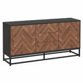 Moderner Wohnzimmerschrank 145 cm mit Schubladen und Türen, Sideboard Holzoptik Schwarz