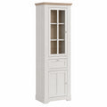 Landhausstil Vitrine ILOPPA, Weiß, 2 Türen & 1 Schublade, Holzdekor Eiche, 76x209,8x44,3 cm